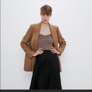 Zara Camel Double-Breasted Wool Blazer